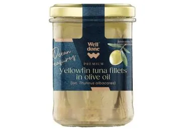 Dzeltenspuru tunzivs fileja olīveļļā WELL DONE PREMIUM 190g