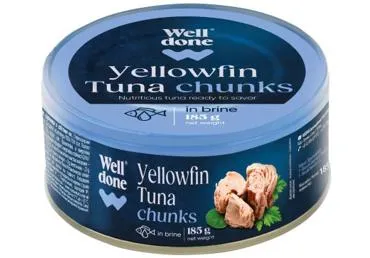 Dzeltenspuru tunzivs gabaliņi dabīgā sālījumā WELL DONE 185g