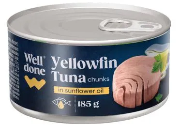 Dzeltenspuru tunzivs gabaliņi eļļā WELL DONE 185g