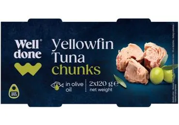 Dzeltenspuru tunzivs gabaliņi olīveļļā WELL DONE 2x120g