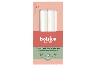 Galda sveces baltas BOLSIUS 8gab.17x2cm