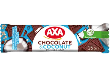 Graudaugu batoniņš AXA ar piena šokokolādi un kokosriekstiem 25g