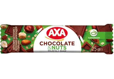 Graudaugu batoniņš AXA ar piena šokolādi un riekstiem 25g