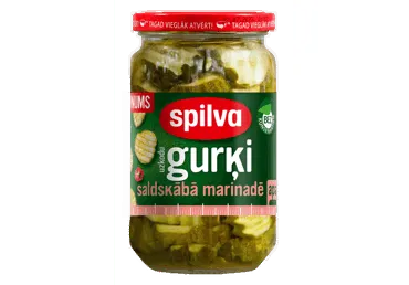 Gurķi uzkodām SPILVA  saldskābā marinādē apaļi 460g