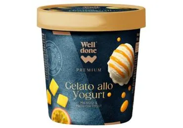 Jogurta saldējums ar mango-pasifloras sīrupu  WELL DONE PREMIUM 275g