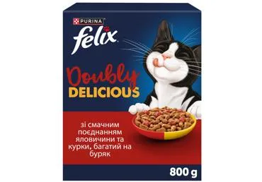 Kaķu barība ar liellopu un vistu FELIX 800g