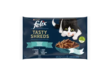 Kaķu barība FELIX TASTY SHREDS zivju izlase  4x80g