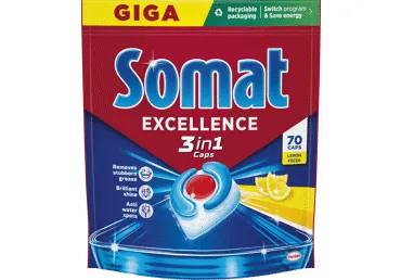 Kapsulas trauku mazgāšanas mašīnām SOMAT Excellence 3in1 Lemon 70gb.