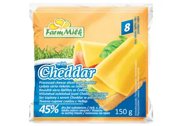 Kausētais siers šķēlēs ar čedaru 45% 150g