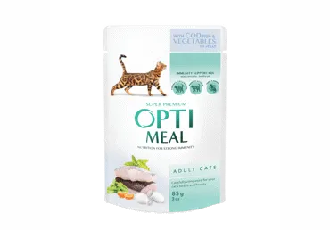 Konservēta barība ar mencu un dārzeņiem želejā kaķiem OPTIMEAL 85g