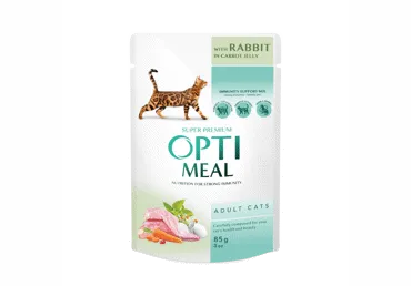 Konservēta barība ar truša gaļu burkānu želejā kaķiem OPTIMEAL 85g