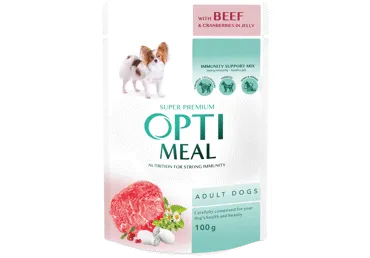 Konservēta barība liellops dzērveņu želejā suņiem OPTIMEAL100g