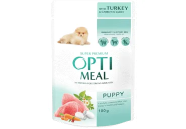 Konservēta barība tītars burkānu mērcē kucēniem OPTIMEAL 100g