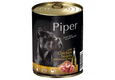 Konservēta suņu barība PIPER vistu sirdis/rīsi.800g
