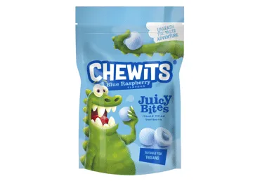 Košļājamās konfektes Blue Rasp Bites CHEWITS 115g