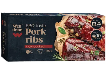 Lēni vārītas cūkgaļas ribiņas BBQ WELL DONE 600g