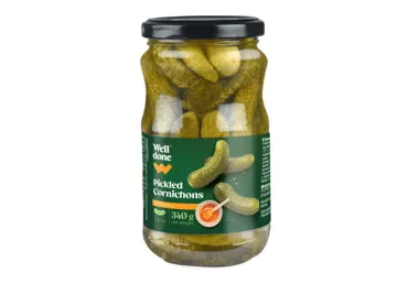 Marinēti gurķi WELL DONE medainie 3-6cm 340g