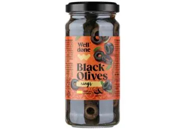 Melnās olīvas Rings WELL DONE šķēlītēs 220g