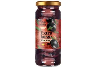 Melnās XL olīvas bez kauliņiem WELL DONE 330g