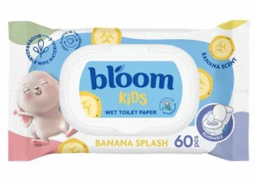 Mitrais tualetes papīrs bērniem BLOOM Banana 60gb.