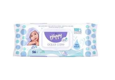 Mitrās salvetes HAPPY Aqua 99% Care 56gab.