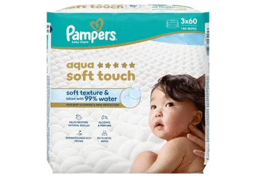 Mitrās salvetes PAMPERS Aqua SoftTouch 3x60gb.
