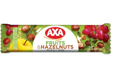 Musli batoniņš ar augļiem un lazdu riekstiem AXA 23g