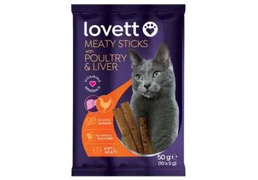 Nūjiņas kaķiem ar mājputnu gaļu un aknām LOVETT 50g