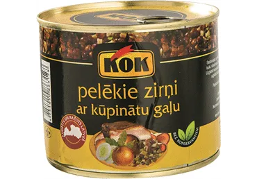 Pelēkie zirņi KOK ar kūpinātu gaļu 550g metāla bundžā