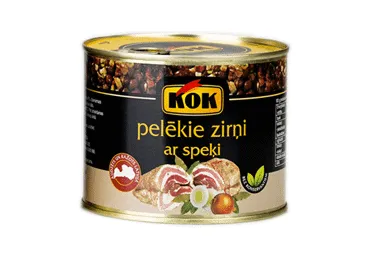 Pelēkie zirņi KOK ar speķi 550g metāla bundžā