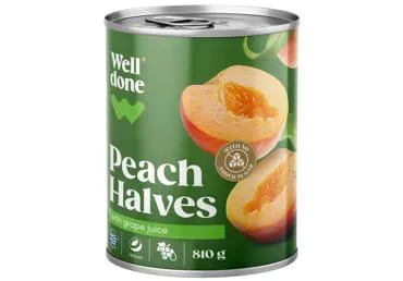 Persiku pusītes vīnogu sīrupā WELL DONE 810g