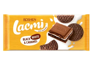 Piena šokolāde LACMI ar balto un melno krēmu un karameli 100g