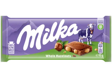 PIENA ŠOKOLĀDE MILKA AR VESELIEM LAZDU RIEKSTIEM 95G