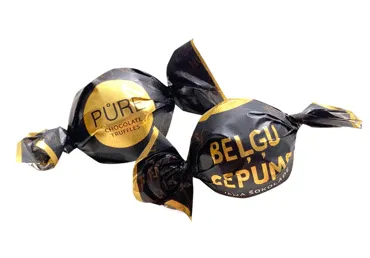 Piena šokolādes trifeles PURE CHOCOLATE ar belģu cepumu krēma pildījumu sver.