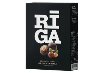 Piena šokolādes trifeles Rīga PURE CHOCOLATE ar lazdu riekstu pildījumu 202g
