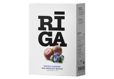 Piena šokolādes trifeles Rīga PURE CHOCOLATE ar melleņu jogurta garšas pildījumu 202g