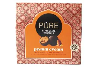 Piena šokolādes trifeles ar zemesriekstu krēma pildījumu 94g PURE