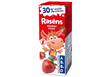 Piens RASĒNS zemeņu mazāk cukura 200ml