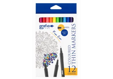 Plāni marķieri GRAFIA PLUS 12 krāsas