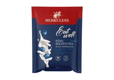 Rīsu biezputra HERKULESS, ā/p, ar mellenēm un saldo krējumu, 40g