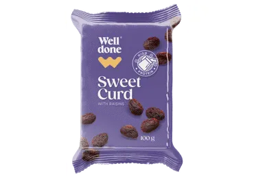 Saldais biezpiens WELL DONE rozīņu 100g