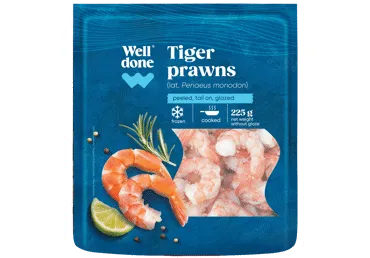 Saldētas tīģergarneles 31-40 WELL DONE  vārītas ar asti 225g