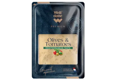 Siers ar olīvām un tomātiem WELL DONE PREMIUM šķēlēs 120g