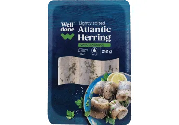 Siļķu fileja mazsālīta ar garšvielām eļļā WELL DONE 240g