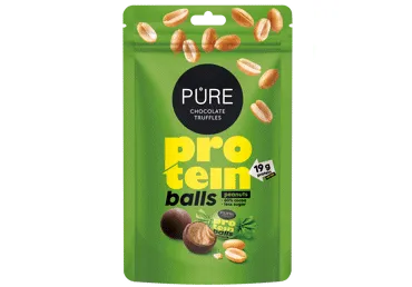 Šokolādes trifeles ar proteīna zemesriekstu krēma pildījumu PURE CHOCOLATE 91g