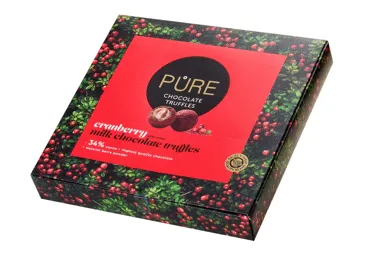 Piena šokolādes trifeles ar dzērveņu pildījumu ''16'' 120g, PURE CHOCOLATE