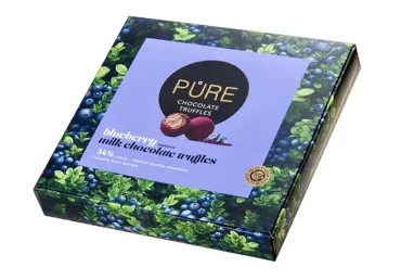 Piena šokolādes trifeles ar melleņu pildījumu ''16'' 120g, PURE CHOCOLATE