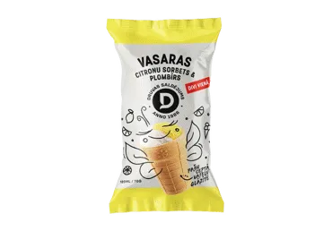 Sorberts citronu un plombīra saldējums vafelē DRUVA 70g