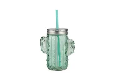 Stikla glāze ar salmiņu ILAJA Cactus 375ml