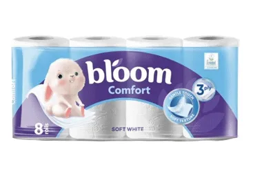 Tualetes papīrs BLOOM Comfort Soft White 3kārtas 8ruļļi